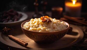 fatti in casa fiocchi d'avena porridge con dolce biologico miele generato di ai foto