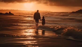 famiglia divertimento a il acqua bordo generato di ai foto