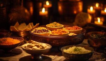 indiano cultura celebra spiritualità attraverso un' candela illuminato festa generato di ai foto
