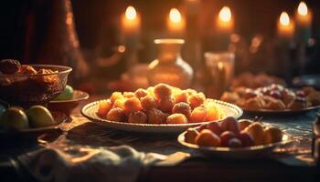 fatti in casa dolce, biologico frutta, buongustaio indulgenza, celebrazione generato di ai foto