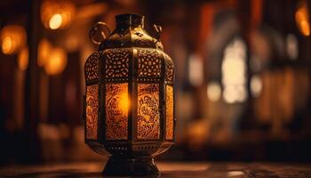 elettrico lampada e lanterna illuminare Ramadan celebrazione generato di ai foto