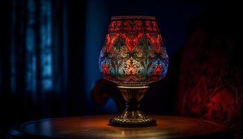 illuminato antico candeliere titolare riflette elegante lampadario modello generato di ai foto