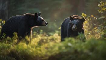 carino panda orso guardare giocoso nel foresta generato di ai foto