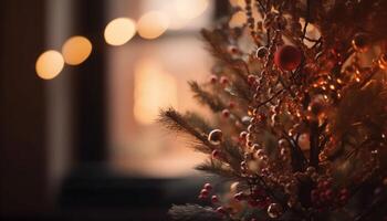 romantico raggiante Natale albero porta calore casa generato di ai foto