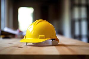 azione foto di giallo bianca rosso sicurezza casco posto di lavoro generativo ai