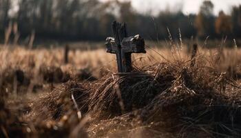 sole imposta su abbandonato azienda agricola, simbolo di Morte generato di ai foto