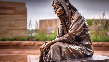 uno persona meditando, statua di Budda generato di ai foto