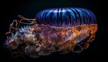 bellezza nel natura sbalorditivo raggiante Medusa subacqueo generato di ai foto