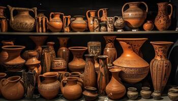 antico terracotta vasellame collezione nel un' memorizzare generato di ai foto
