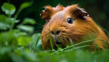 carino Guinea maiale mangiare verde erba all'aperto generato di ai foto