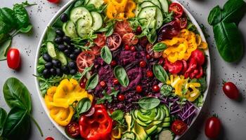 buongustaio vegetariano insalata con Multi colorato verdure generato di ai foto