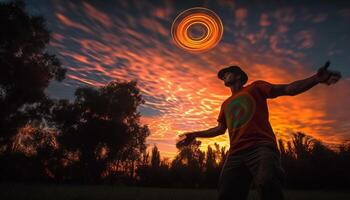 sagome incandescente, all'aperto divertimento, natura bellezza brilla generato di ai foto