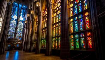 macchiato bicchiere si illumina antico Gotico basilica architettura generato di ai foto