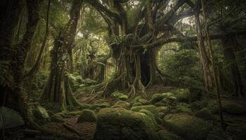 tranquillo scena di antico foresta pluviale verde bellezza generato di ai foto