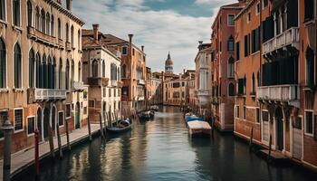 gondola scivola lungo canale storico veneto romanza generato di ai foto