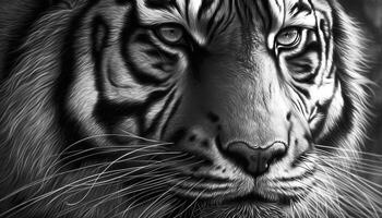 il maestoso tigre fissa, a strisce bellezza mostrato generato di ai foto