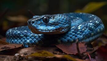 spaventoso vipera striscia attraverso tropicale foresta pluviale fogliame generato di ai foto