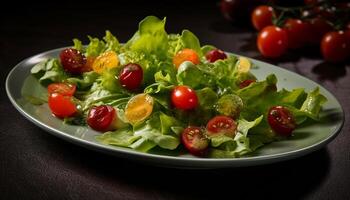 fresco verde insalata con ciliegia pomodori e Mozzarella generato di ai foto