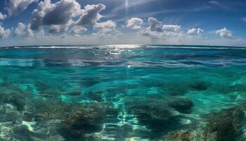 caraibico paesaggio marino, trasparente blu acqua, Multi colorato corallo generato di ai foto
