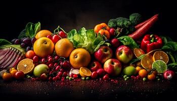 fresco frutta e verdure un' salutare pasto generato di ai foto