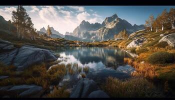 montagna riflessione nel tranquillo natura selvaggia generato di ai foto