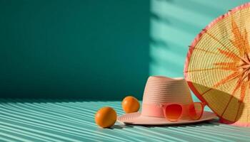 cannuccia cappello e cocktail, spiaggia rilassamento tempo generato di ai foto