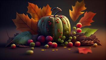 vivace zucca e foglia autunno decorazione design generato di ai foto