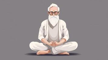 ai generato il anziano persone vecchio uomo bicchieri yoga posa meditazione foto