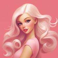 cartone animato stile illustrazione di un' bellissimo ragazza. ragazza con rosa capelli e su rosa sfondo. delicato illustrazione generazione ai foto