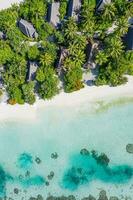 aereo estate paesaggio. Maldive Paradiso spiaggia. Perfetto tropicale isola Visualizza. bellissimo palma alberi e tropicale spiaggia. colorato oceano costa riva blu laguna. lusso viaggio estate vacanza sfondo foto