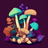 un' disegno di colorato funghi nel Marrone viola ai generato foto