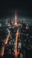 illuminato tokyo città con orizzonte, Residenziale edifici nel Giappone a notte Visualizza. generativo ai tecnologia. foto