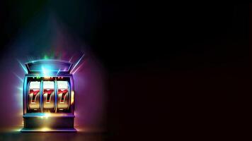 neon brillare fessura macchina con vincente combinazione di triplicare Sette. casinò Giochi concetto, generativo ai tecnologia. foto