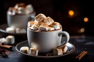 liscio e cremoso belga caldo cacao con marshmallows e cannella, generativo ai foto