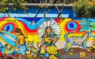 puerto escondido oaxaca Messico 2023 parete con graffiti arte disegni dipinti umano natura animale Messico. foto