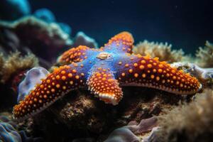 mare stella nel un' scogliera colorato subacqueo paesaggio sfondo. stella pesce nel tropicale spiaggia. generativo ai foto