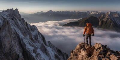 ai generato. ai generativo. foto illustrazione di avventura Esplorare montagna alpinismo stile di vita. grafico arte