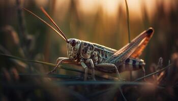 locusta gamba su verde foglia, bellezza nel natura generato di ai foto