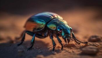 piccolo scarabeo scarafaggio strisciando su verde foglia generato di ai foto