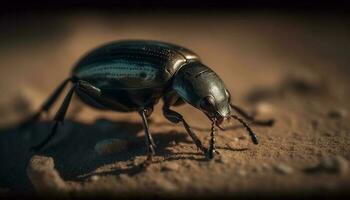 brillante scarafaggio striscia su foglia nel foresta generato di ai foto