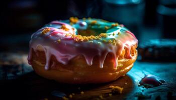 ciambella con cioccolato glassatura e spruzzatori generato di ai foto