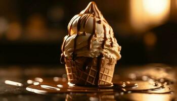 indulgente cioccolato ghiaccio crema coppa di gelato guarnita con truffa salsa generato di ai foto
