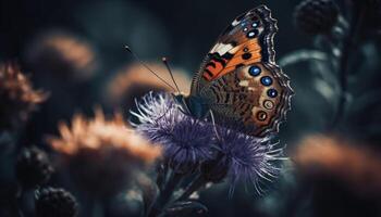 vivace farfalla impollina cardo nel tranquillo natura generato di ai foto