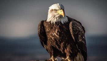 maestoso Calvo aquila perching su ramo, guardare generato di ai foto