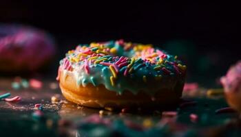 ciambella con cioccolato glassatura e spruzzatori generato di ai foto