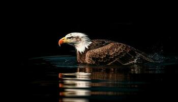 Calvo aquila appollaiato, a caccia pesce nel stagno generato di ai foto