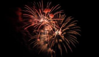 Multi colorato fuochi d'artificio che esplode nel vivace celebrazione notte generato di ai foto