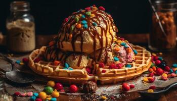 fatti in casa cioccolato torta con fresco frutta decorazione generato di ai foto