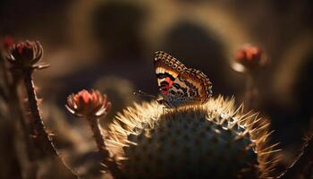 vivace farfalla impollina Fiore di campo nel tranquillo scena generato di ai foto