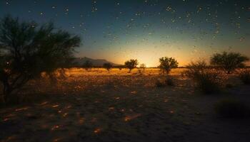 silhouette di acacia albero nel africano tramonto generato di ai foto